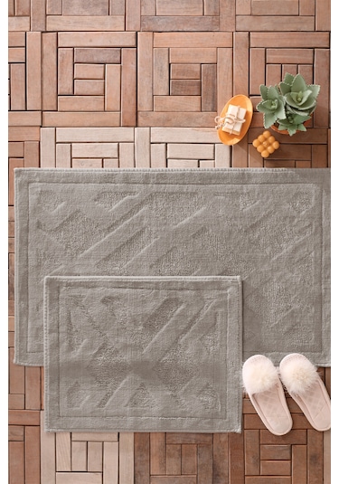 Yataş Bedding Milo Banyo Paspası Seti - Gri (50x60 cm + 60x100 cm) Gri