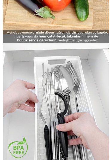 13 Parça Modüler Kaşıklık Seti - Çok Amaçlı Çekmece İçi Düzenleyici Mutfak Organizer Kepçelik Beyaz