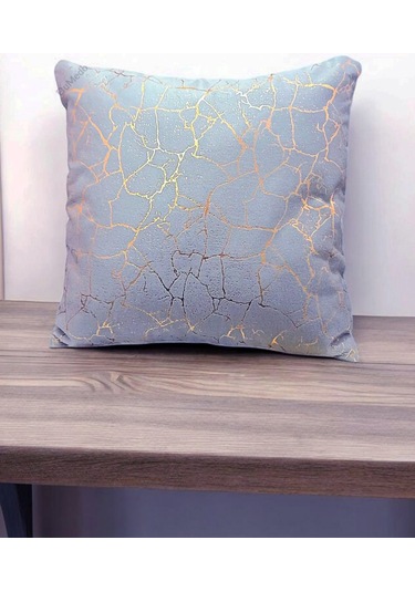 Soho Kumaş Altın Varak Desenli Dekoratif 4'lü Kırlent Yastık Kılıfı Seti 42 x 42 CM Açık Gri