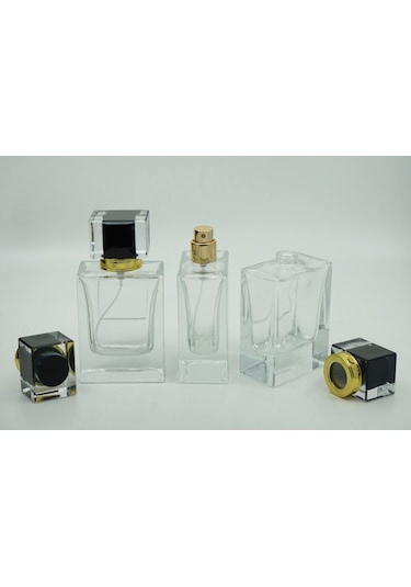 Parfüm Şişesi 50 Ml 3 Adet Damla Etiketli Kare Şişe