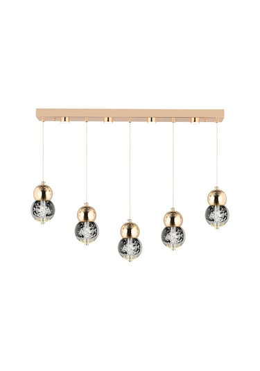 Sasha 5'li Sıralı 3 Renkli 57 Watt Gold Kristal Ledli Modern Oturma Odası Salon Sarkıt Avize Diğer