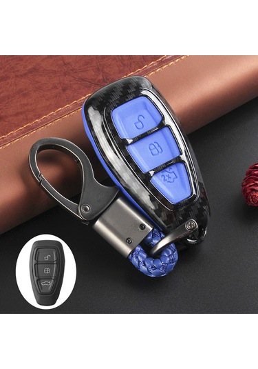 Kangvka Ford Fiesta, Focus, Kuga, C-max Uyumlu 3 Tuşlu Silikon Anahtar Kılıfı - Karbon Fiber Desenli Kırmızı Anahtar Kılıfı Ve Anahtar Zinciri