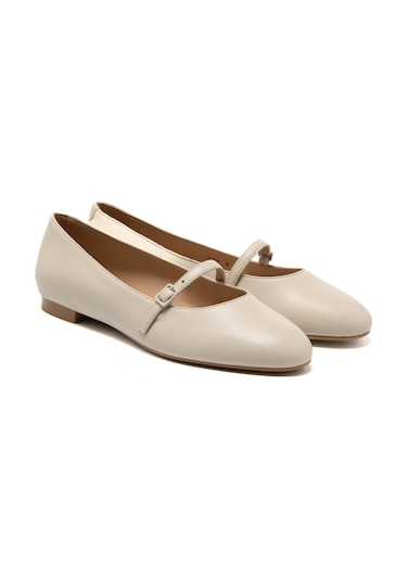 Cream Babet Kadın 70p5 Frau Leather Ballet Flats With Strap Krem