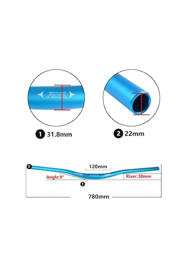 Wake Alüminyum Mavi 31.8 780mm Riser Mtb Gidon Mavi