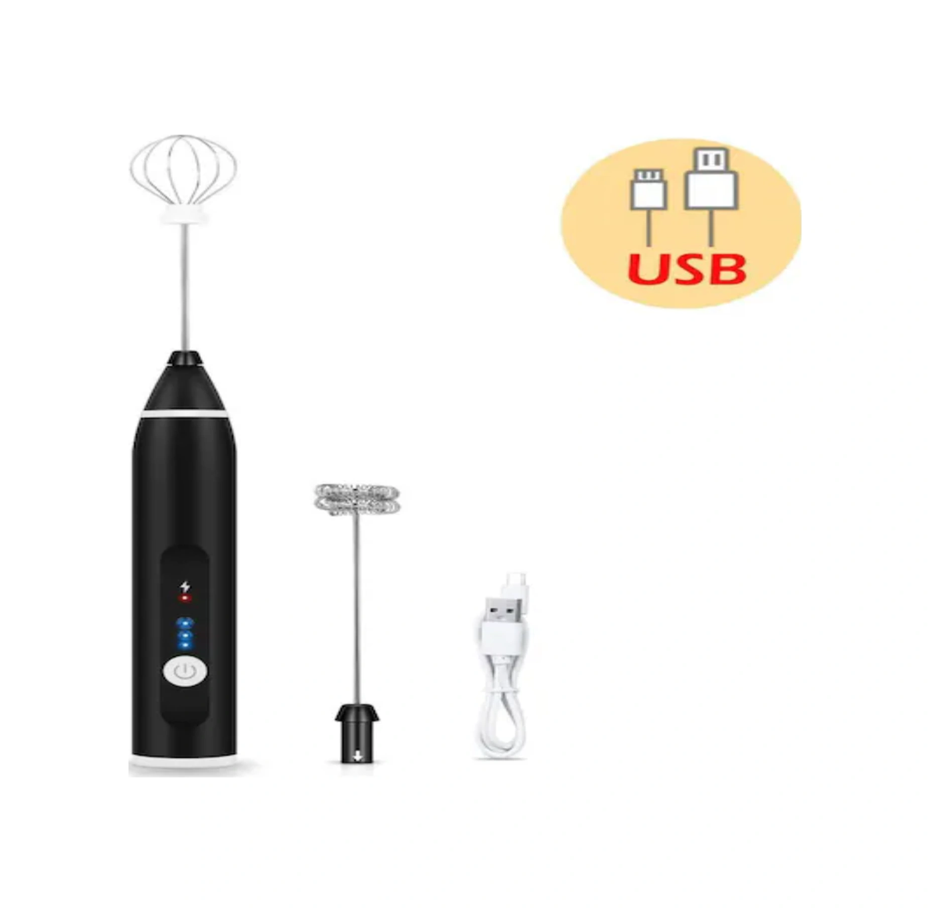 Qingmipy Usb Şarjlı El Tipi Mikser - Ev İçi Pastane Gereci, Krema Ve Hamur Karıştırıcı, Siyah, Dayanıklı Malzeme İle Konforlu Kullanım Siyah