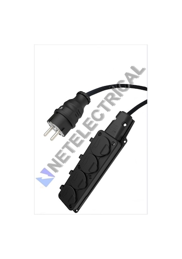 Kauçuk 4'lü 100 Metre Topraklı Grup Priz - 3x2.5 Ttr Tam Bakır Kalın Siyah Kablo 100 Metre