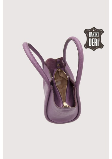 Hakiki Deri Kadın Organizerlı El Çantası Mürdüm Smr9206 Mürdüm