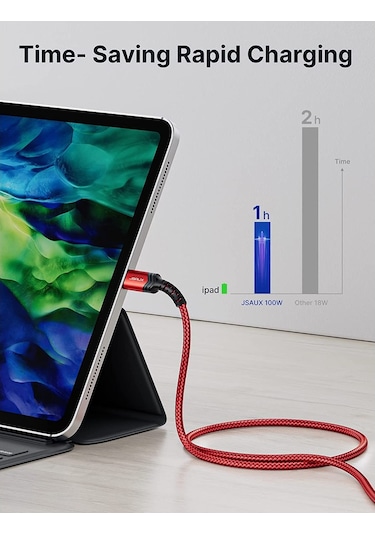 Jsaux 100w 2 Metre 5 Amper Süper Hızlı Type-c To Type-c Şarj Ve Data Kablosu - Kırmızı - Cc0020