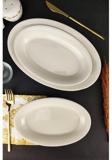 Digithome İstanbul Porselen 3 Parça Kayık Servis Tabağı Seti - Tl4039519 - Tl4039618 C320.225