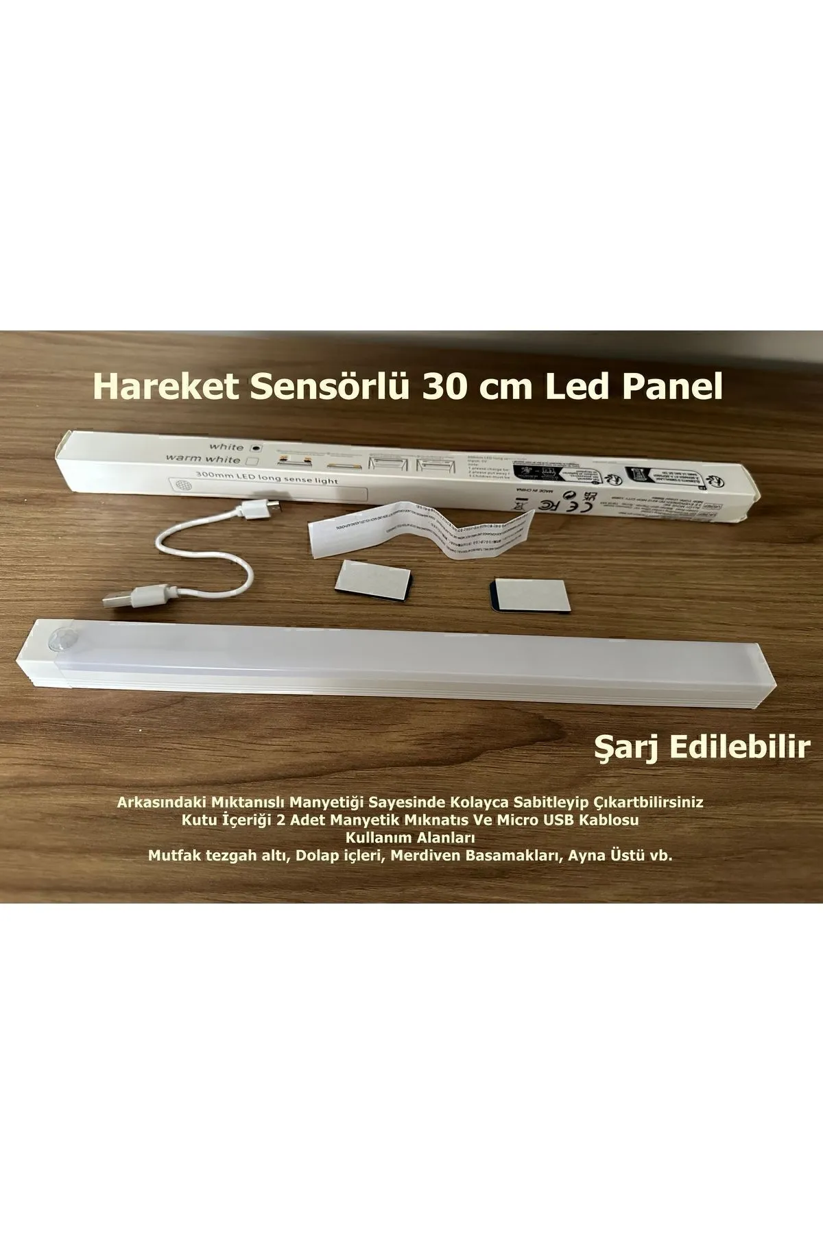 Hareket Sensörlü Led Lamba 30 Cm Beyaz Beyaz