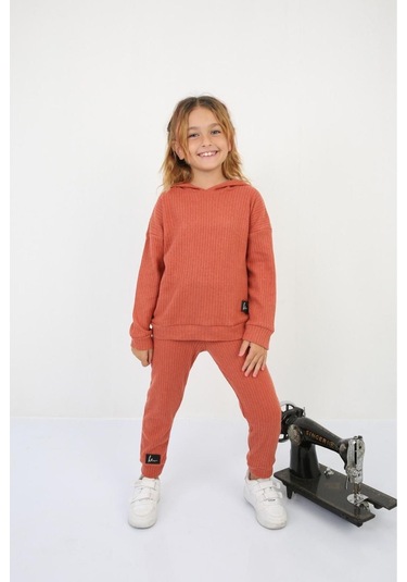 Ribana Oversize Kapüşonlu Arma Detaylı Alt Üst Takım Kiremit