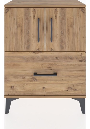 Arges Komodin Tek Raflı Tek Çekmeceli 2 Kapaklı 60x30x80 Çam-çam Çam