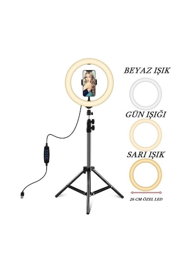 Makyaj, Vlog Ve İnfluencer Çekimleri İçin Led Ring Işık Tripodlu