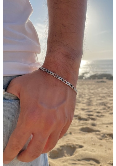 Paslanmaz Çelik 4mm Figaro Spor Model Erkek Zincir Bileklik Eck55b