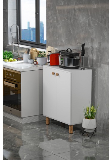 Bohem 2 Kapaklı 3 Raflı Çok Amaçlı Ayakkabılık, Erzak Dolabı - 2 / Beyaz Beyaz