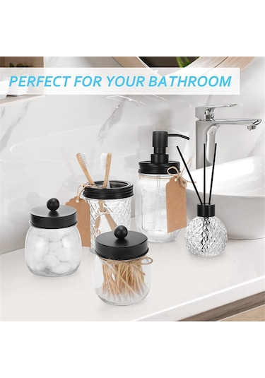 Xurunkeji Banyo Aksesuarları Seti 4 Parça - Losyon Sabunluk, 2 Pamuklu Çubuk Tutucu Ve Diş Fırçası Tutucu Siyah Siyah