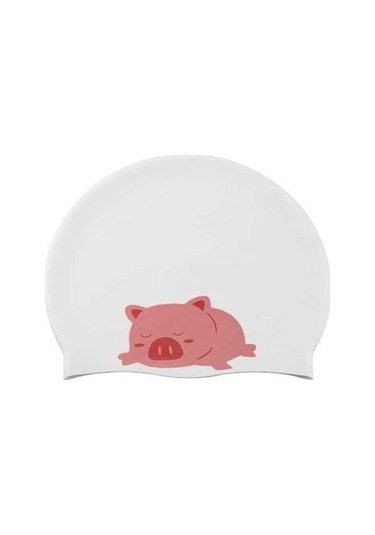 Dm Hy08 Sevimli Karikatür Baskılı Silikon Yüzme Bonesi - Beyaz Domuz Desenli Beyaz