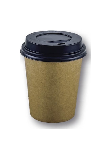 8 Oz Kahverengi Kraft Kapaklı Baskısız Karton Sıcak Kahve Bardağı 300 Adet 300