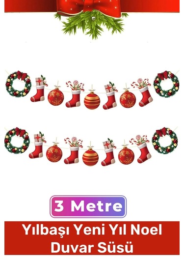 Özel Üretim Tek Taraflı Baskı Yeni Yıl Noel Yılbaşı Dekoratif Kağıt Banner Çelenk Duvar Süsü 3 Metre