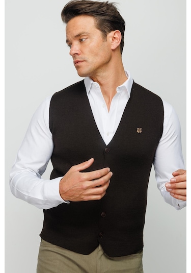 Erkek İnce Triko Düz Yelek K.kahve K.kahve