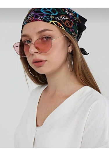 Herşey Nota Peace Barış Desenli Fular Bandana Pamuklu Unisex