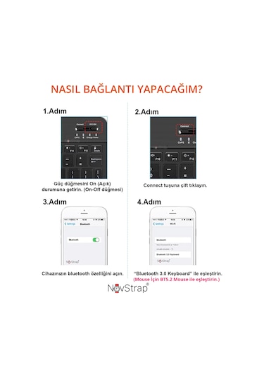 Novstrap Apple Uyumlu iPad Mini 2 3 4 5 6 7 İle Üretilmiş Bluetooth Klavye Mouse Seti Pembe Optik