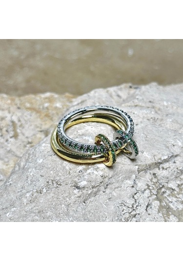 2'li Gold-yeşil Yüzük Çok Renkli