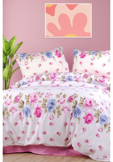 Aytunç Güllü %100 Pamuklu Çift Kişilik Nevresim Takımı 200x22... Beyaz