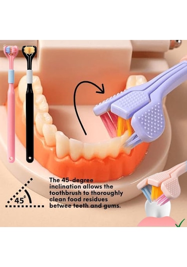 Sones Yalına Üç Taraflı Diş Fırçası Yumuşak Saç 360 Derece V Şekilli Diş Fırçası A22 Çocuk Pembe