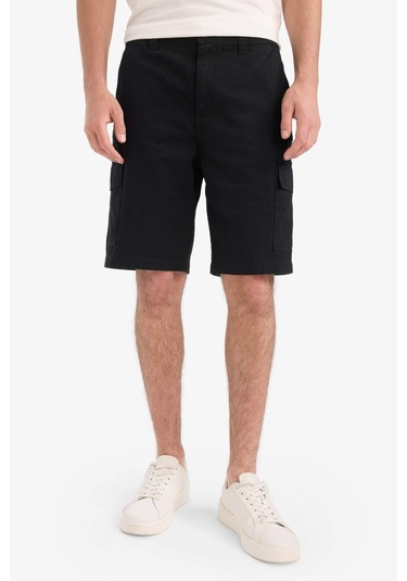 Defacto %100 Pamuk Regular Kargo Cepli Bermuda Şort E1708ax25smbk81 Siyah