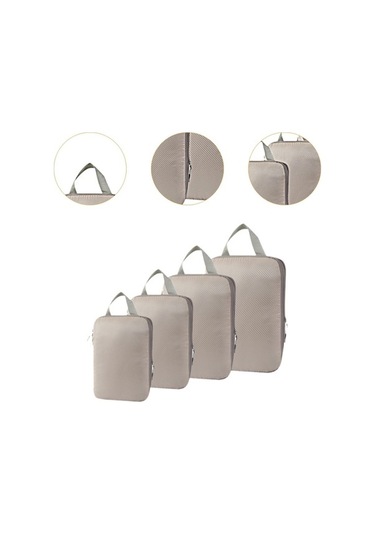 Trendooze 4 Adet Sıkıştırma Saklama Torbaları, Seyahat İçin Bej Renkli, Hızlı Bırakma Bej