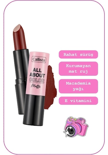 Callista All About Color Matte Lipstick Nemlendirici Mat Ruj - 509 Ruby Reing - Bordo