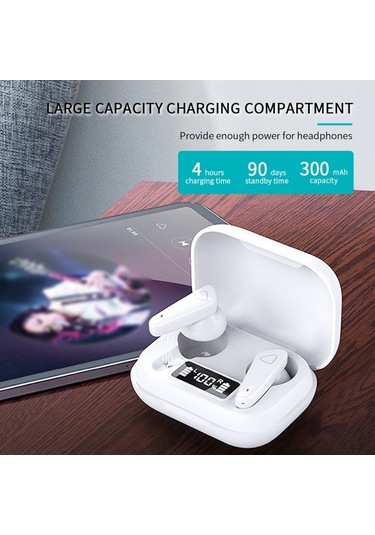 Primepickings Bt 5.0 Kablosuz Spor Kulaklık, Mini İki Kulaklı, Şarj Kutusu, Led Ekran, Ergonomik, Black