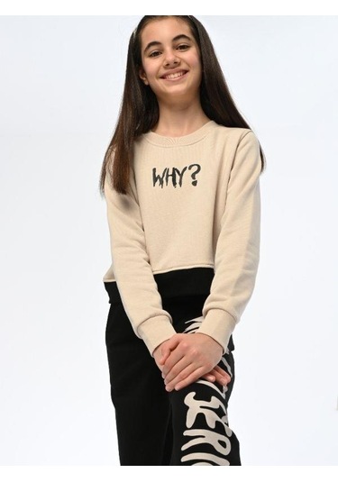 Kız Çocuk Why Yazılı Yanlardan Çıt Çıtlı Bol Paça Eşofman Takım-13538 Siyah