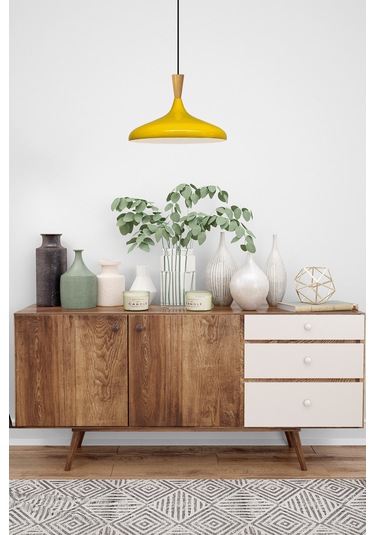 Açık Sarı Ahşap Huni Tekli Avize Sarkıt Salon Mutfak Cafe Butik Lamba Aydınlatma Avizeler Açık Sarı