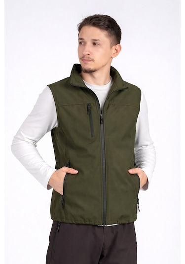 Vatan Tekstil Softshell Dik Yaka Erkek Yelek Haki