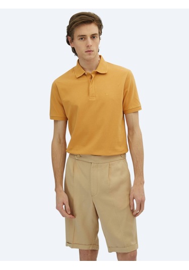 Safran Düz Polo Yaka %100 Pamuk T-shirt Safran