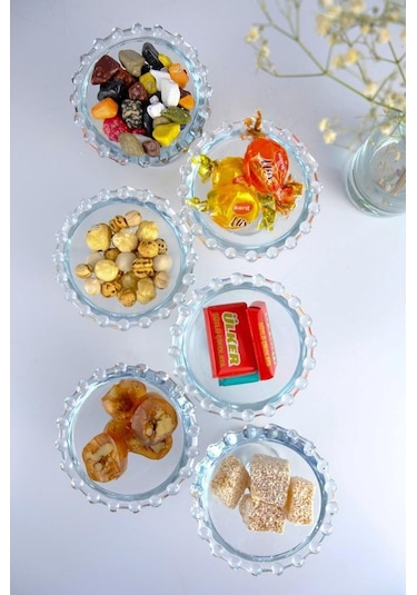 Digithome Petra 6'lı Cam Boncuk Kase Lokumluk Şekerlik Ve Reçellik Sunum Seti C1-1-276