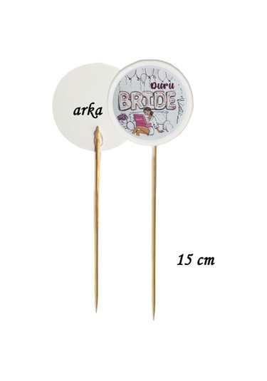 15 Cm Uzun Kürdan - 20 Adet Kişiye Özel Baskılı Bekarlığa Veda Pasta Kürdanı Bride To Be -1