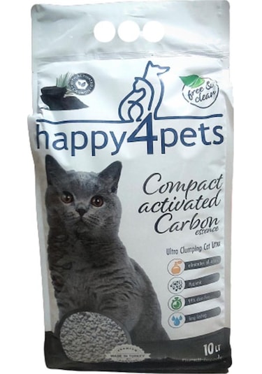 Happy4pets Activ Carbon İnce Taneli Topaklaşan Bentonit Kedi Kumu 10 KG
