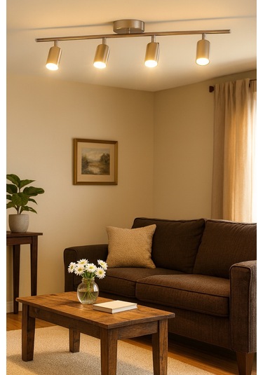 Spoti 4'lü Gri Renk Gün Işığı Modern Tasarım Salon - Mutfak - Banyo Spot Ledli Sıralı Avize Gri