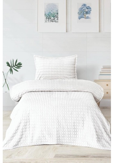 Merinos Twist Tek Kişilik Battaniye Seti Krem Krem