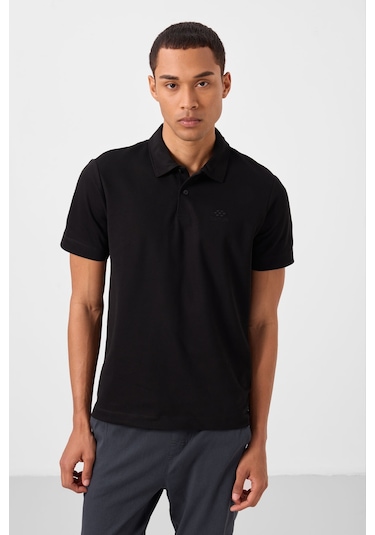 Tommylife Tommy Life Siyah Basic Logolu Standart Kalıp Triko Polo Yaka Erkek T-shirt - 87748 Siyah