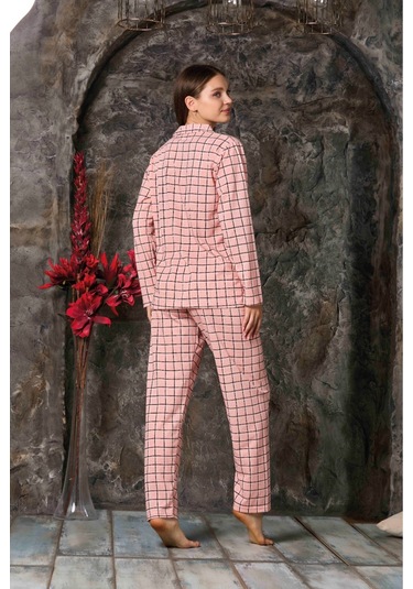 Kadın Mevsimlik Pamuklu Penye Pijama Takımı Önden Düğmeli Turuncu