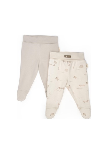 Bebek 2li Patikli Pantalon %100 Organik Pamuk , Bebek - Yenidoğan- Csy8179 Ekru