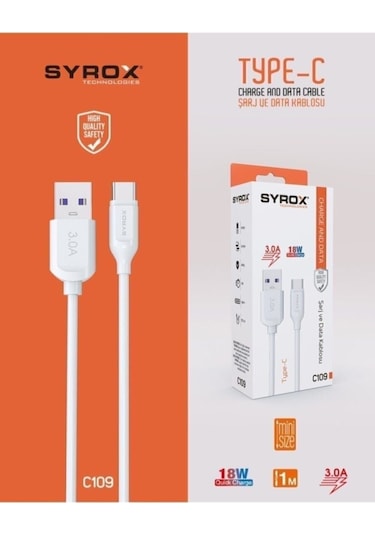 C109 Type-c Girişli 18w 3.0a Hızlı Şarj Ve Data Kablosu