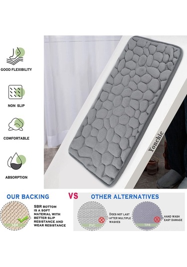 Fortunelane Gri Piyade Desenli Hafıza Köpük Halı - 50x80cm, Yumuşak, Su Absorban, Kayma Engellli, Banyo/oda Kullanıma Uygun Gri