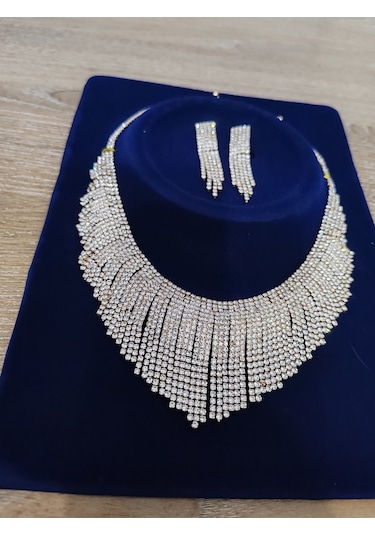 Zirkon Takı Seti 2li Kolye Küpe Gold