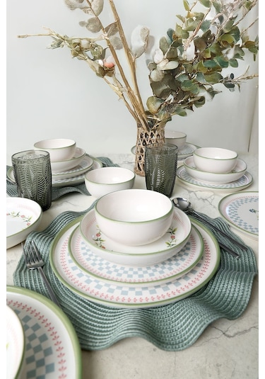 Keramika Rose Line Yemek Takımı 24 Parça 6 Kişilik 22909-10-11 Çok Renkli