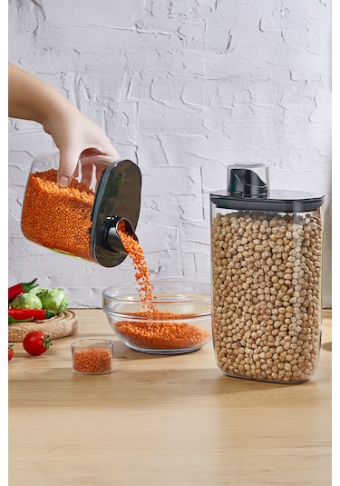 İronika 6'lı Silikon Kapaklı Ölçülü Saklama Erzak Bakliyat Kabı Kutusu Seti 2100 Ml Şeffaf